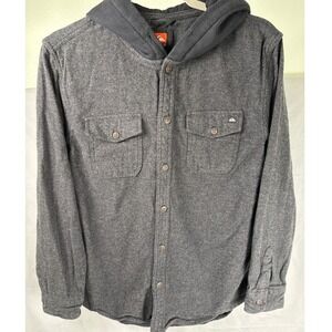 Quicksilver S Mens Dark Gray Hooded Flannel Shacket Button Up Shirt Jacket